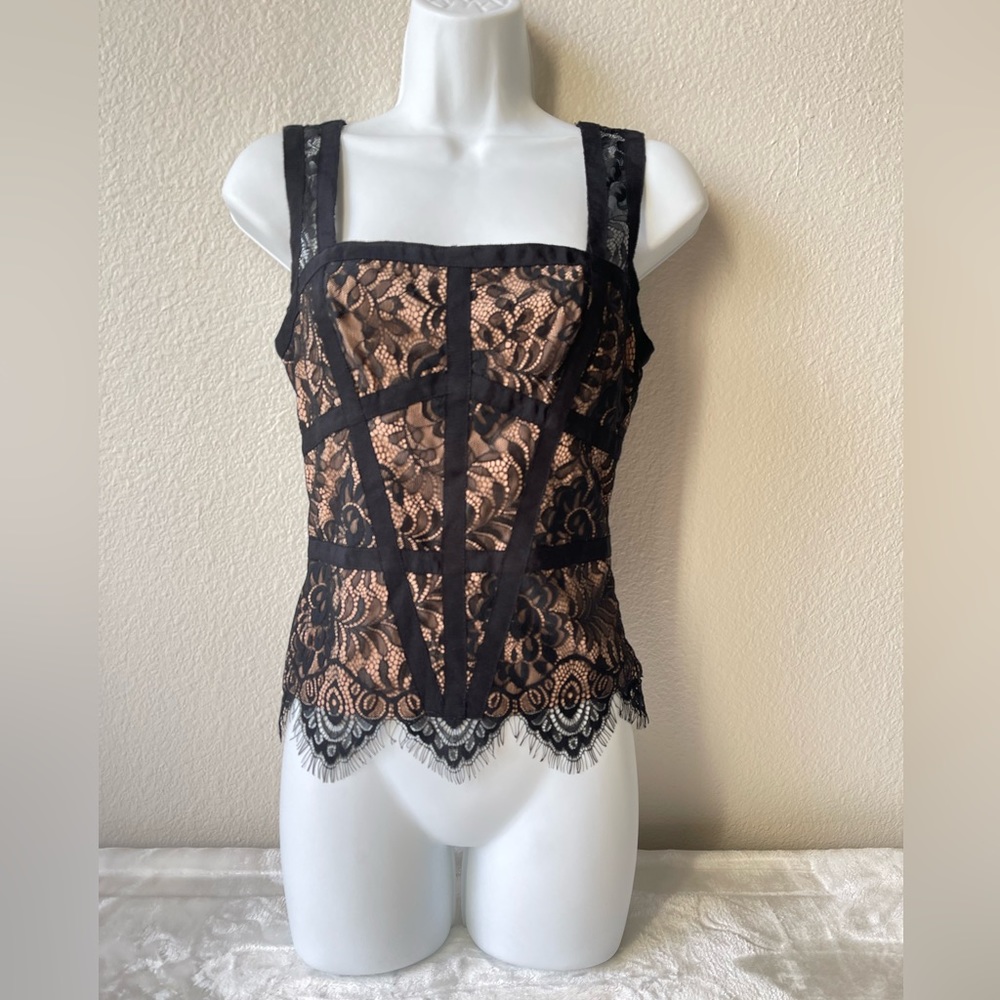 🔥NWT RARE Bebe Y2K  black lace nude corset top. Size XS.🔥